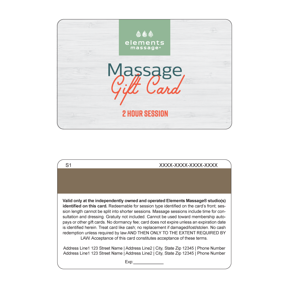 Standard Gift Cards - 2 Hour – Elements Massage Gift Cards